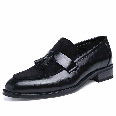 Black suede leather vamp tassel slip on dress shoe | Mens dress shoes ...
