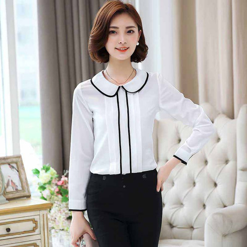White contrast black long sleeve button shirt | Womens shirts clothing ...