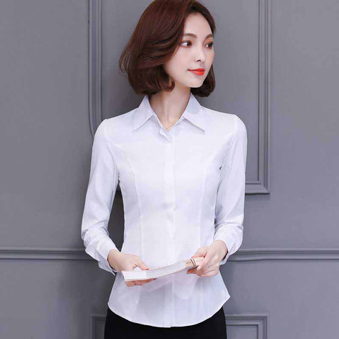 White plain long sleeve concealed button shirt | Womens shirts clothing ...