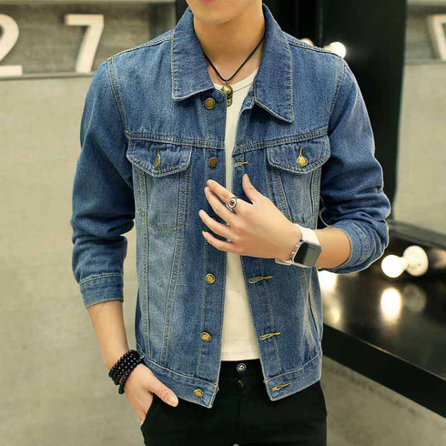 Blue long sleeve denim button jacket | Mens jackets online 1262MCLO