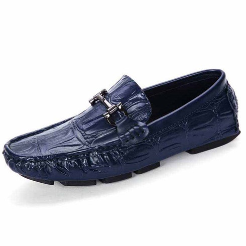 Blue crocodile skin pattern buckle leather slip on shoe  display picture 3