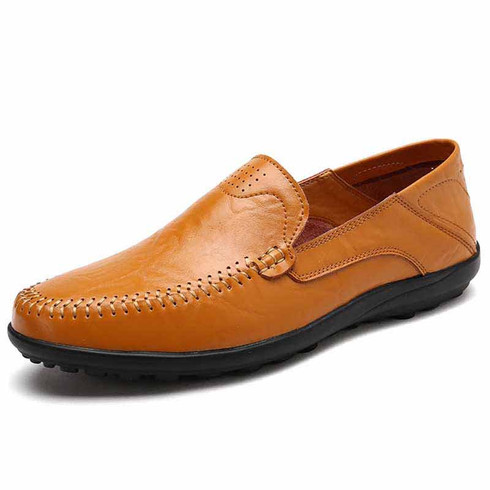 Brown crumple leather slip on shoe loafer | Mens loafers online 1414MS