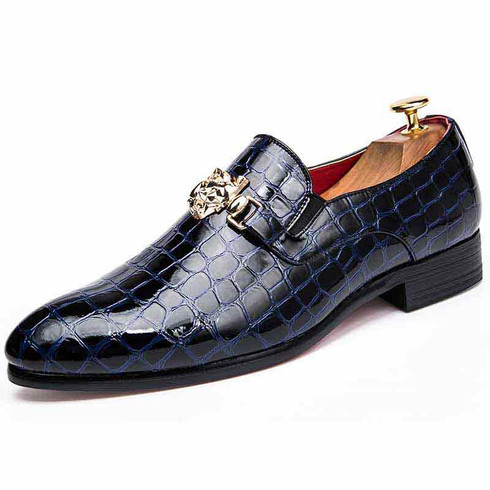 Blue check metal buckle leather slip on dress shoe | Mens dress shoes ...