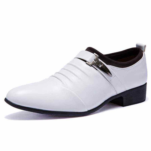 White pleated buckle strap leather slip on dress shoe | Mens dress ...