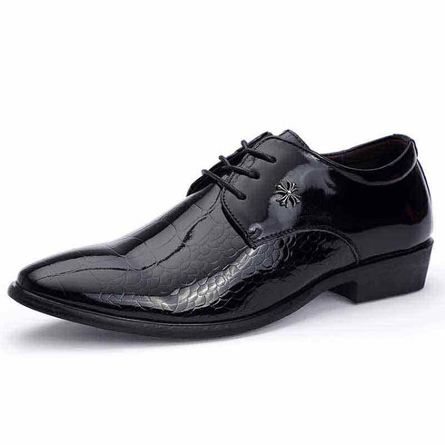 Black crocodile skin pattern derby dress shoe | Mens dress shoes online ...