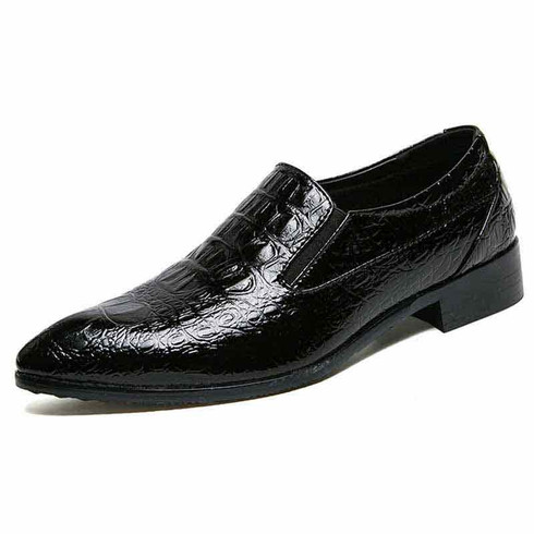 Black crocodile skin pattern slip on dress shoe | Mens dress shoes ...