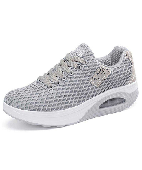 Grey pattern check rocker bottom shoe sneaker | Womens rocker toning ...