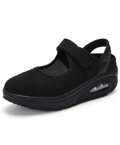Black cut out velcro slip on rocker bottom shoe sneaker | Womens rocker ...