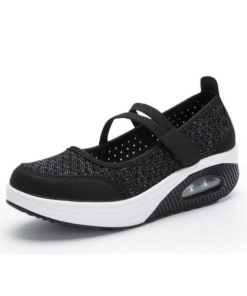 Black low cut hollow velcro rocker bottom shoe sneaker | Womens rocker ...