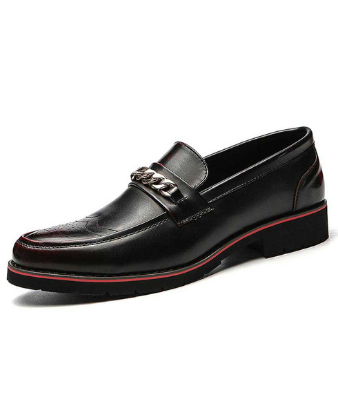 Black brogue red tone chain buckle slip on dress shoe | Mens dress ...