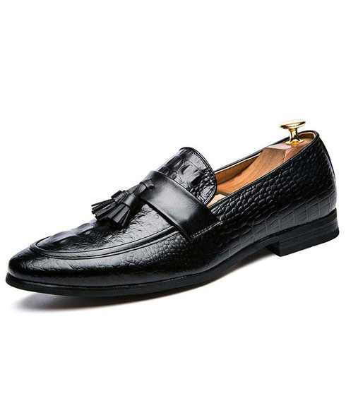 Black crocodile skin pattern tassel slip on dress shoe | Mens dress ...