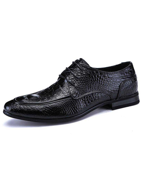 Black crocodile skin pattern derby dress shoe | Mens dress shoes online ...