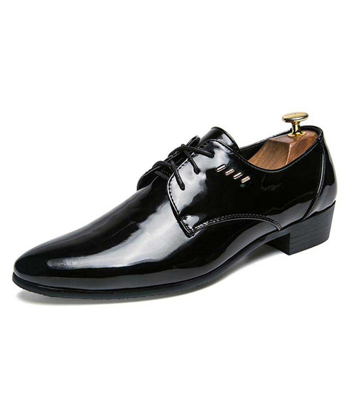 Black patent derby dress shoe metal decorated | Mens dress shoes online ...