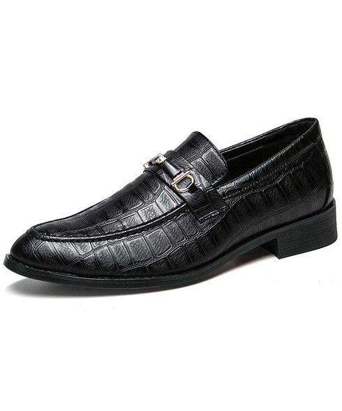 Black buckle croco pattern slip on dress shoe | Mens dress shoes online ...
