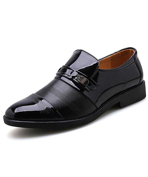 Black splice metal buckle slip on dress shoe | Mens dress shoes online ...