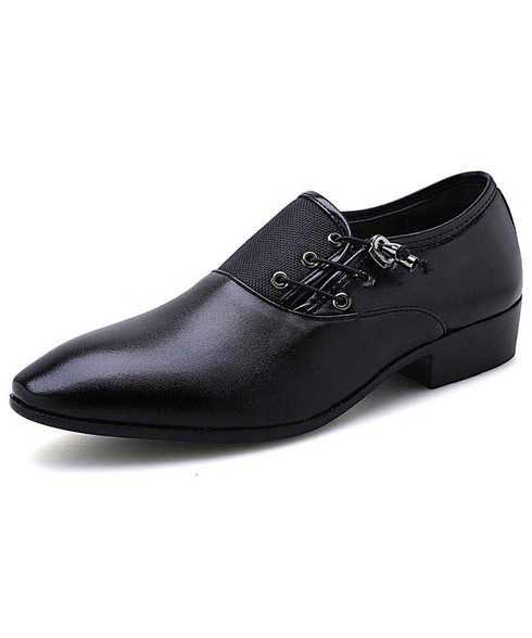 Black slip on dress shoe with side drawstring lace | Mens dress shoes ...