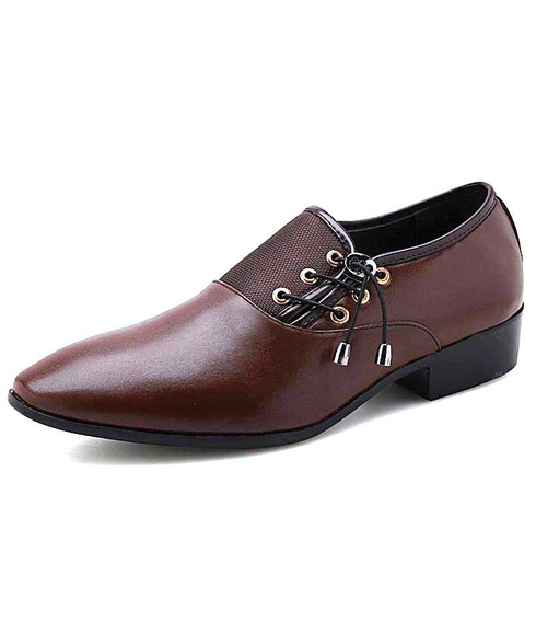 Brown slip on dress shoe with side drawstring lace | Mens dress shoes ...