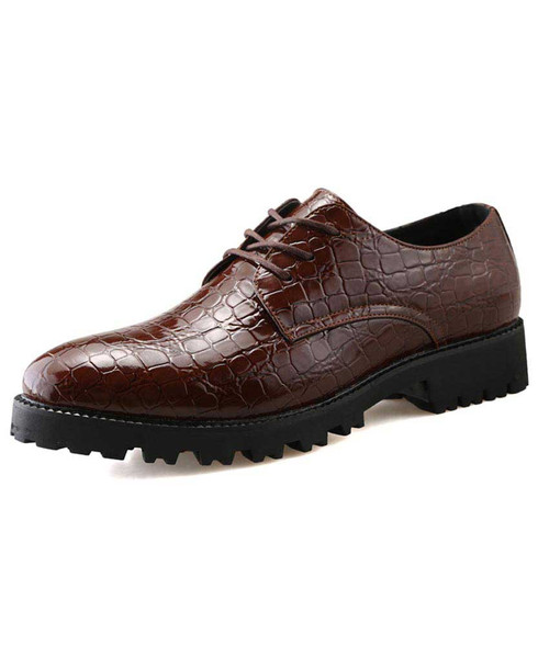 Brown crocodile skin pattern derby dress shoe | Mens dress shoes online ...