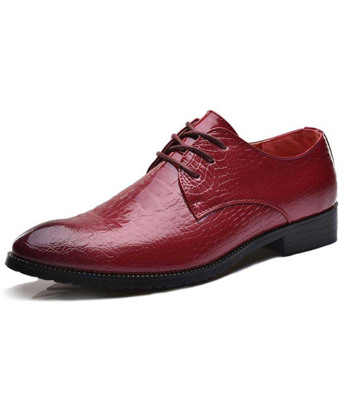 Red retro crocodile skin pattern derby dress shoe | Mens dress shoes ...