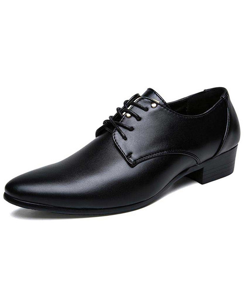 Black leather derby dress shoe metal decorated | Mens dress shoes ...