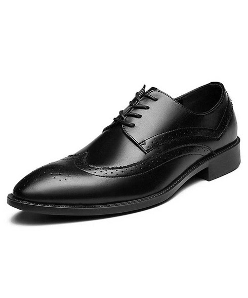 Black leather brogue derby dress shoe point toe | Mens dress shoes ...