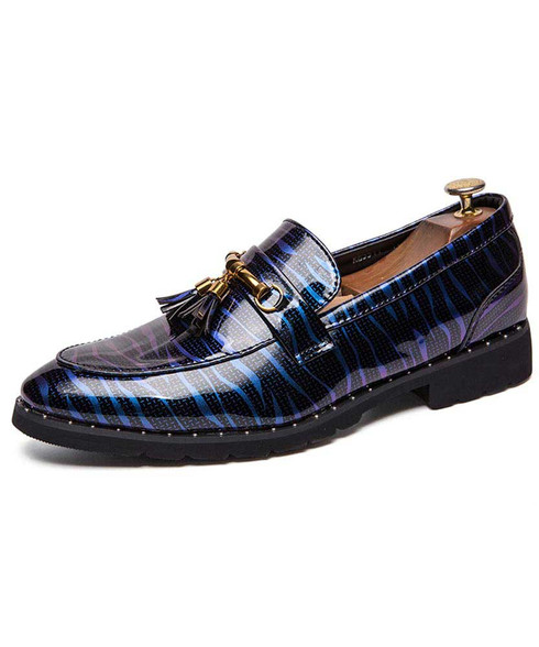 Blue stripe leather tassel buckle slip on dress shoe | Mens dress shoes ...