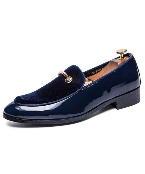 Blue buckle decorated leather slip on dress shoe | Mens dress shoes ...