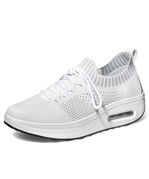 White flyknit textured rocker bottom shoe sneaker | Womens rocker shoes ...