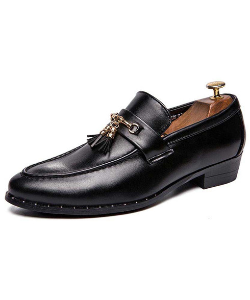 Black tassel buckle leather slip on dress shoe | Mens dress shoes ...