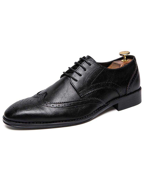 Black retro brogue leather derby dress shoe | Mens dress shoes online ...