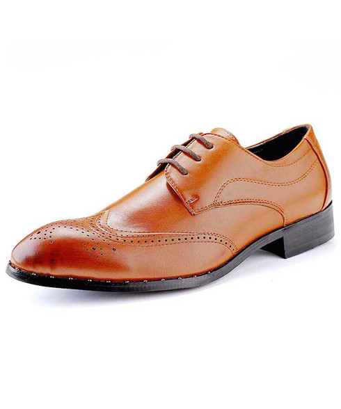 Brown brogue rivet leather derby dress shoe | Mens dress shoes online ...