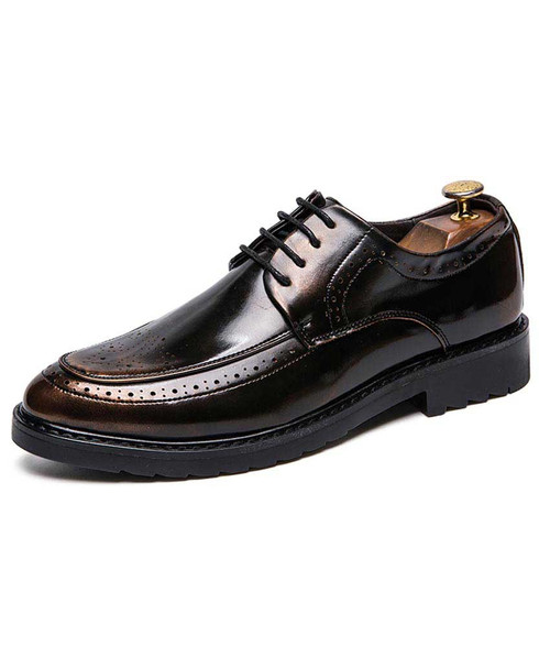 Black golden retro brogue leather derby dress shoe | Mens dress shoes ...