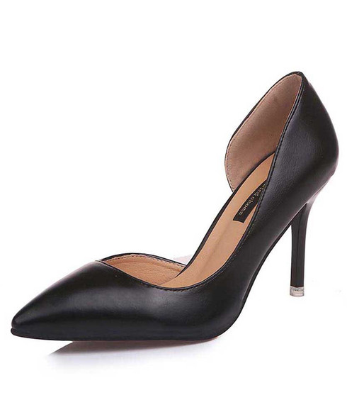 Black slip on high heel dress shoe side cut out | Womens dress shoes ...