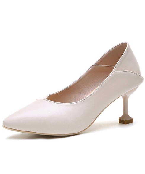 Beige plain slip on mid heel dress shoe | Womens dress shoes, court ...