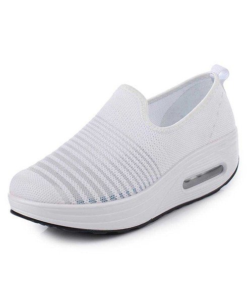 White stripe hollow slip on rocker bottom shoe sneaker