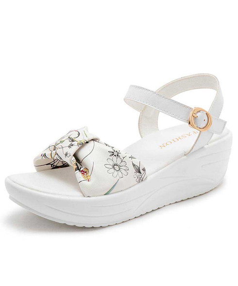 White irregular floral print rocker bottom shoe sandal