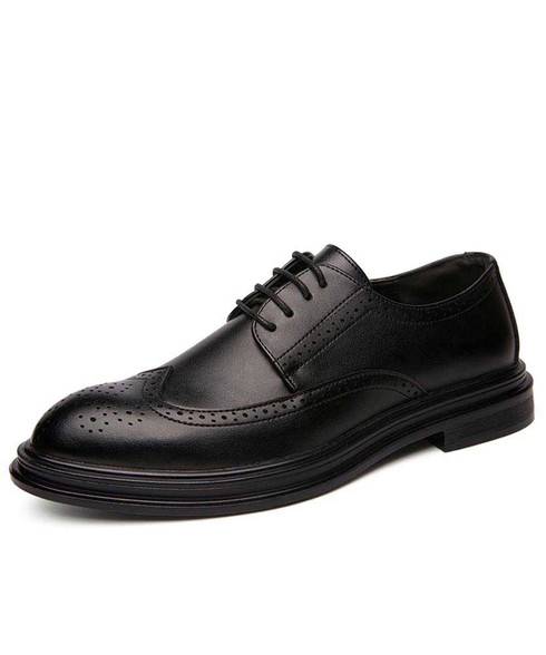 Black brogue retro leather derby dress shoe | Mens dress shoes online ...