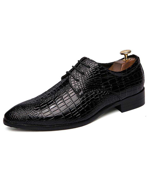 Black crocodile skin pattern leather derby dress shoe | Mens dress ...