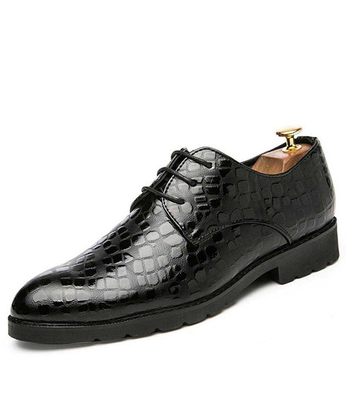 Black random check pattern leather derby dress shoe | Mens dress shoes ...