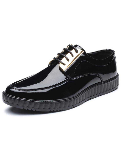 Black golden panel leather derby dress shoe | Mens dress shoes online ...