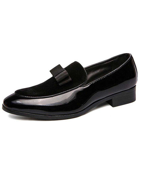 Black suede leather slip on dress shoe with bow tie | Mens dress shoes ...