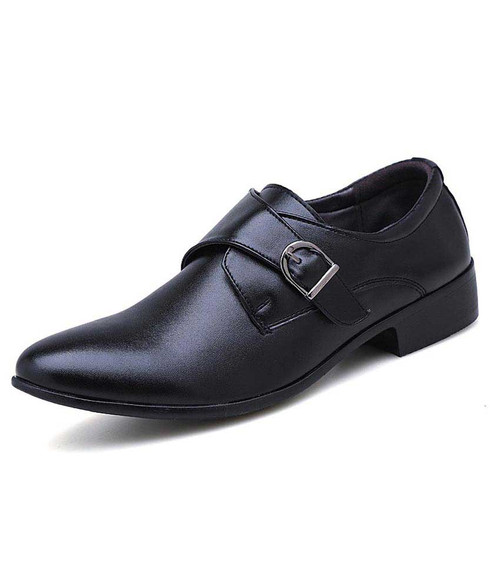 Black buckle strap leather slip on dress shoe | Mens dress shoes online ...