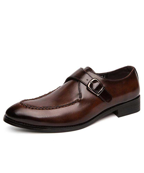 Brown retro buckle strap leather slip on dress shoe | Mens dress shoes ...
