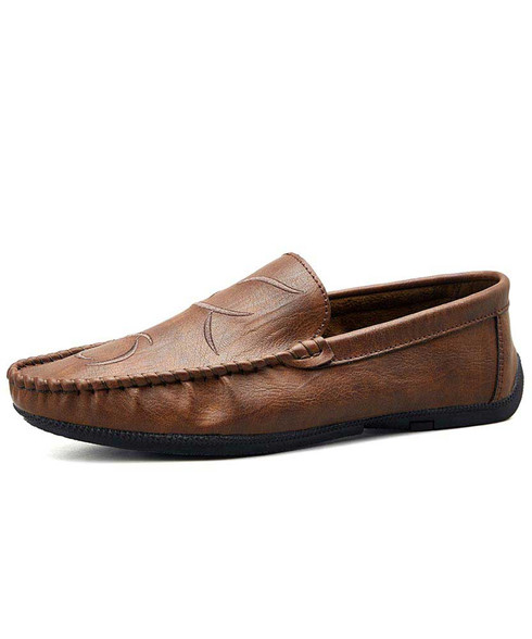 Brown curve stripe leather slip on shoe loafer | Mens shoe loafers ...