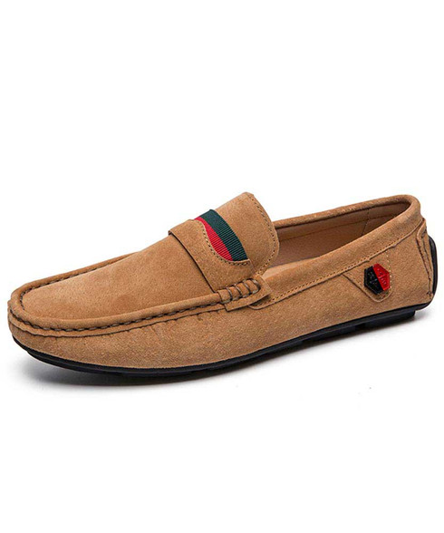 Brown color stripe leather slip on penny loafer | Mens shoe loafers ...