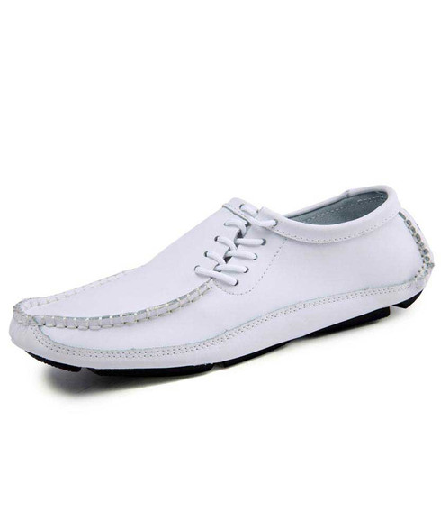 White leather slip on shoe loafer lace on side | Mens shoe loafers ...