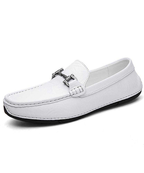 White metal buckle leather slip on 