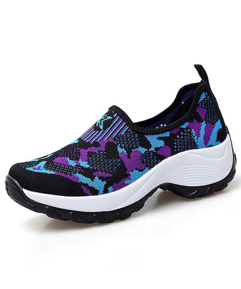 Black camouflage pattern slip on double rocker shoe sneaker | Womens ...