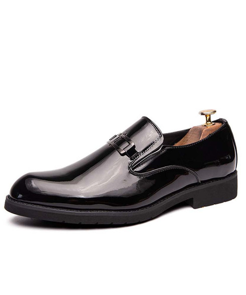 Black rectangle metal buckle pattern slip on dress shoe | Mens dress ...