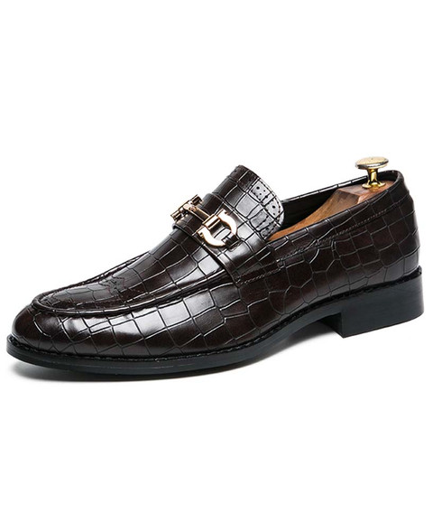 Brown buckle croc pattern brogue slip on dress shoe | Mens dress shoes ...